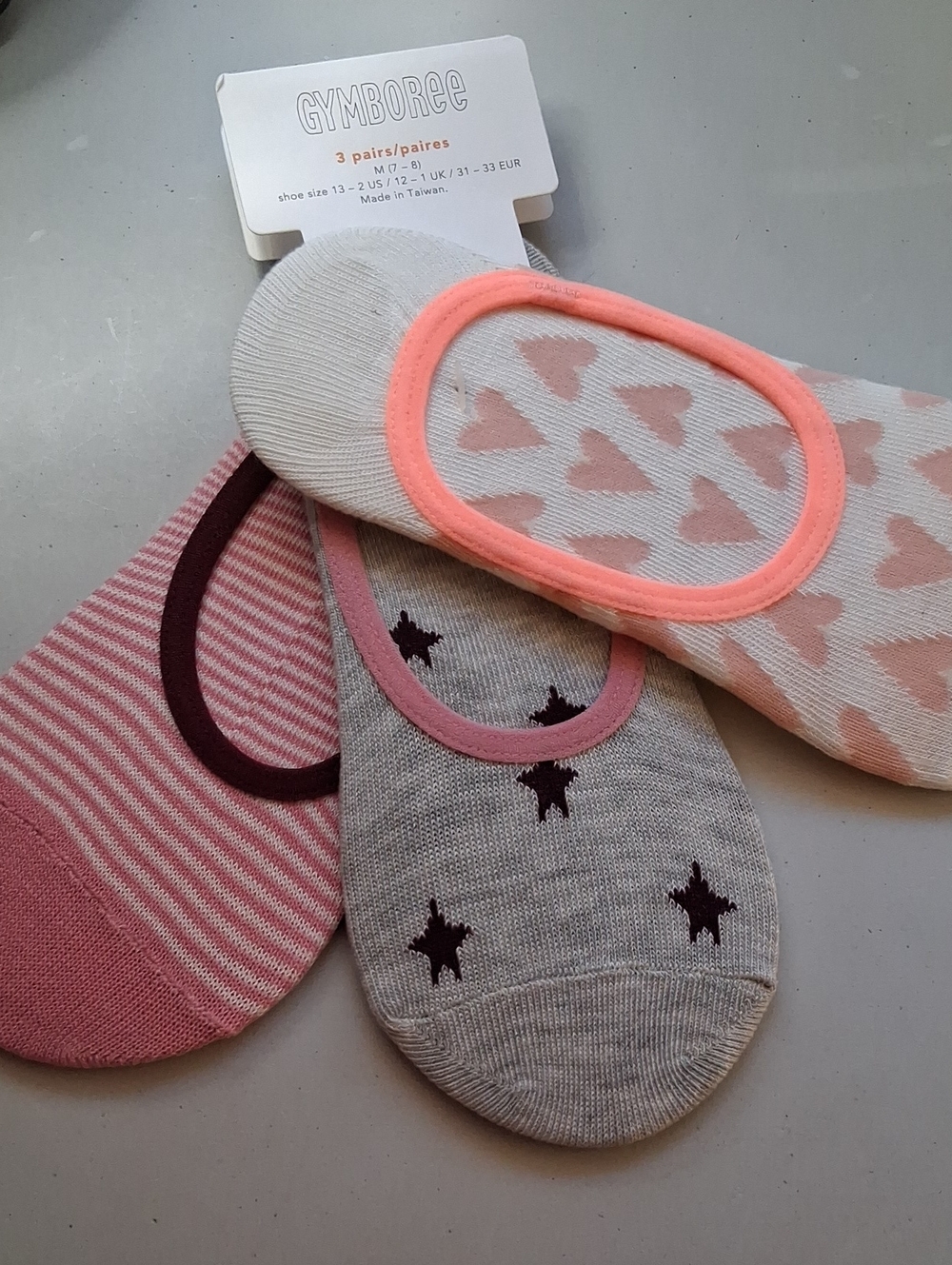 Gymboree No-Show Socks Trio in Pink, Peach & Gray